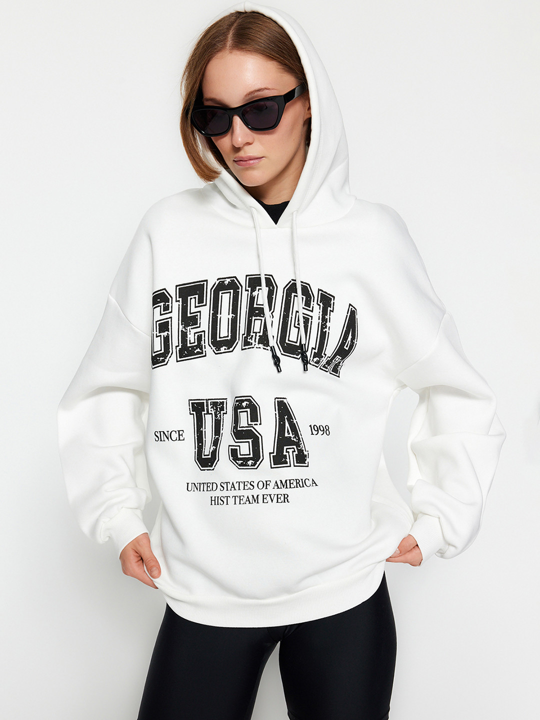 

Trendyol Typography Printed Hooded Sweatshirt, White