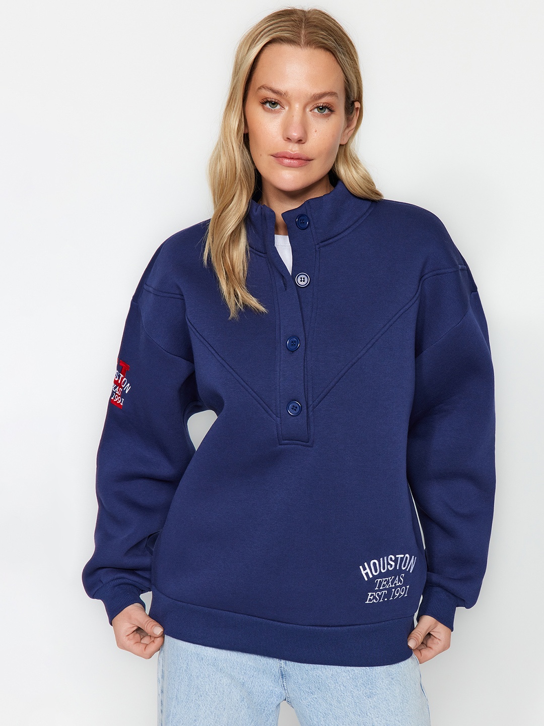 

Trendyol Mock Collar Pullover, Navy blue