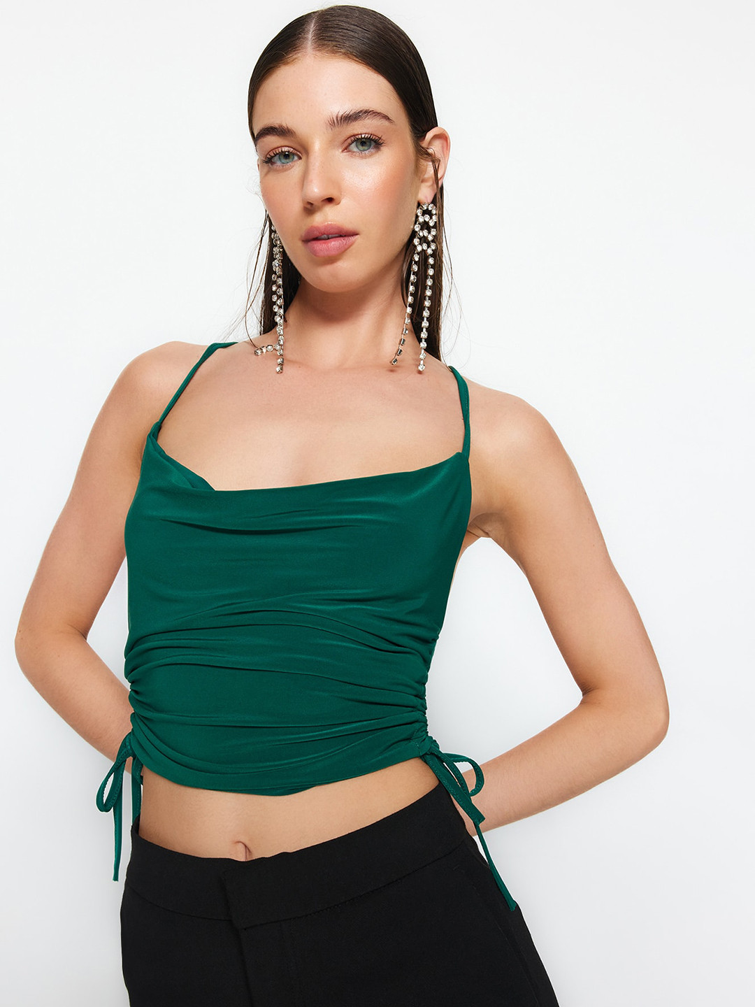 

Trendyol Shoulder Straps Net Crop Fitted Top, Green