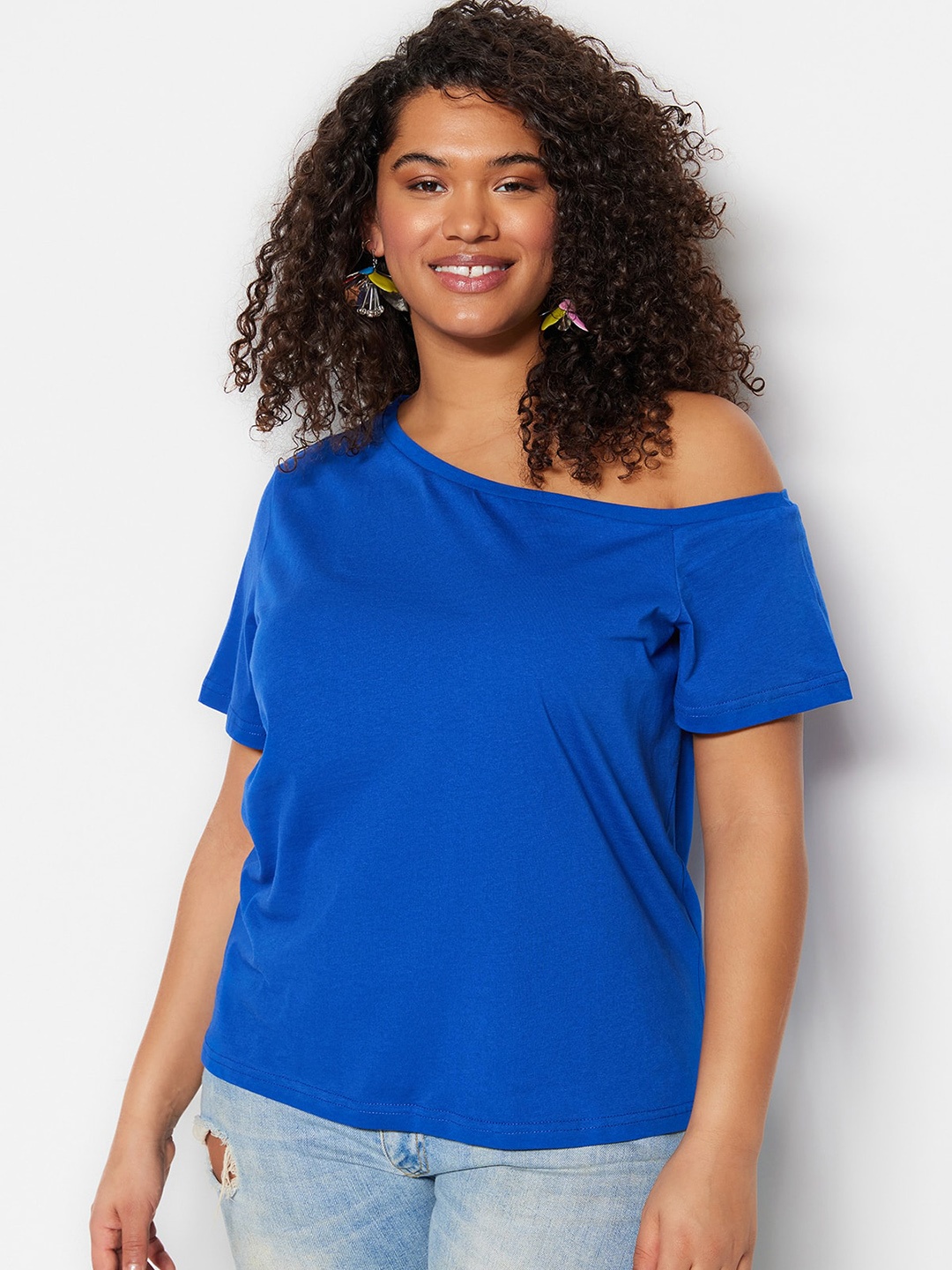 

Trendyol One Shoulder Pure Cotton Top, Blue