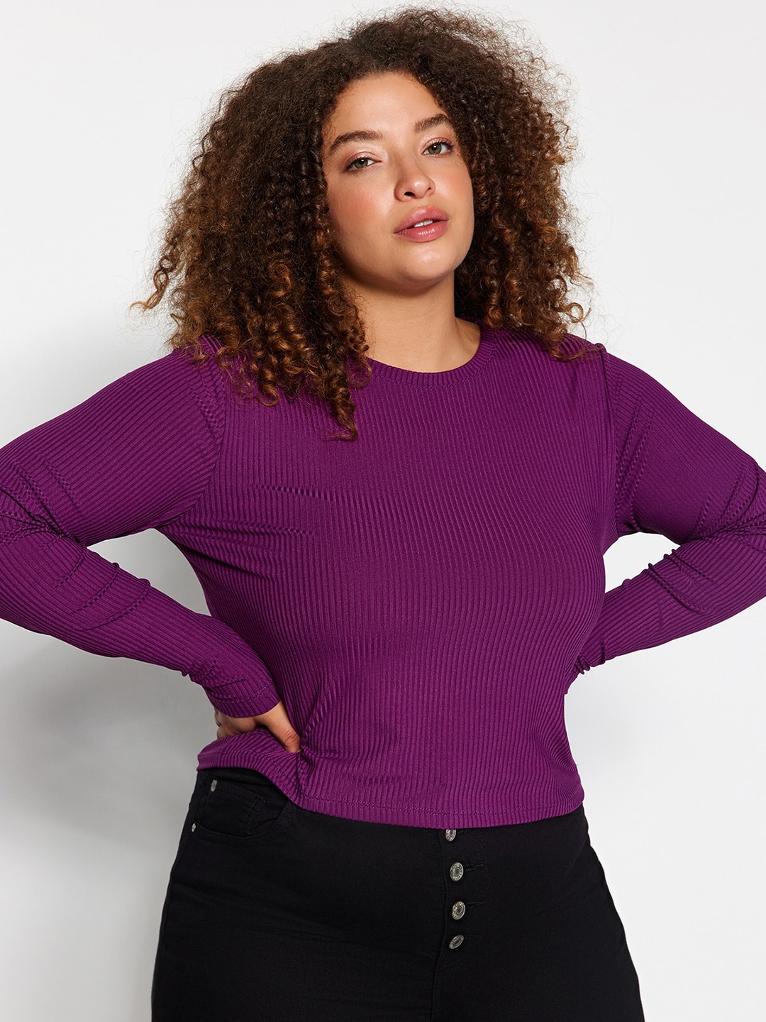 

Trendyol Plus Size Round Neck Long Sleeves Top, Purple