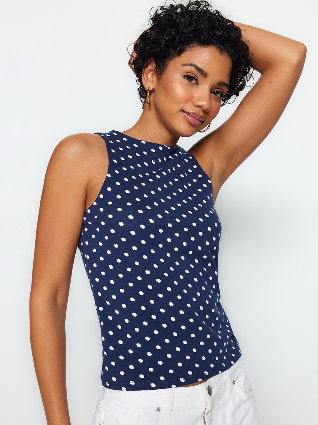 

Trendyol Polka Dot Printed Sleeveless Top, Blue