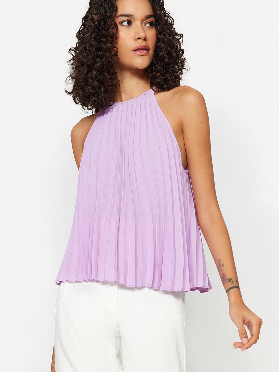 

Trendyol Accordion Pleats Sleeveless A-Line Top, Lavender