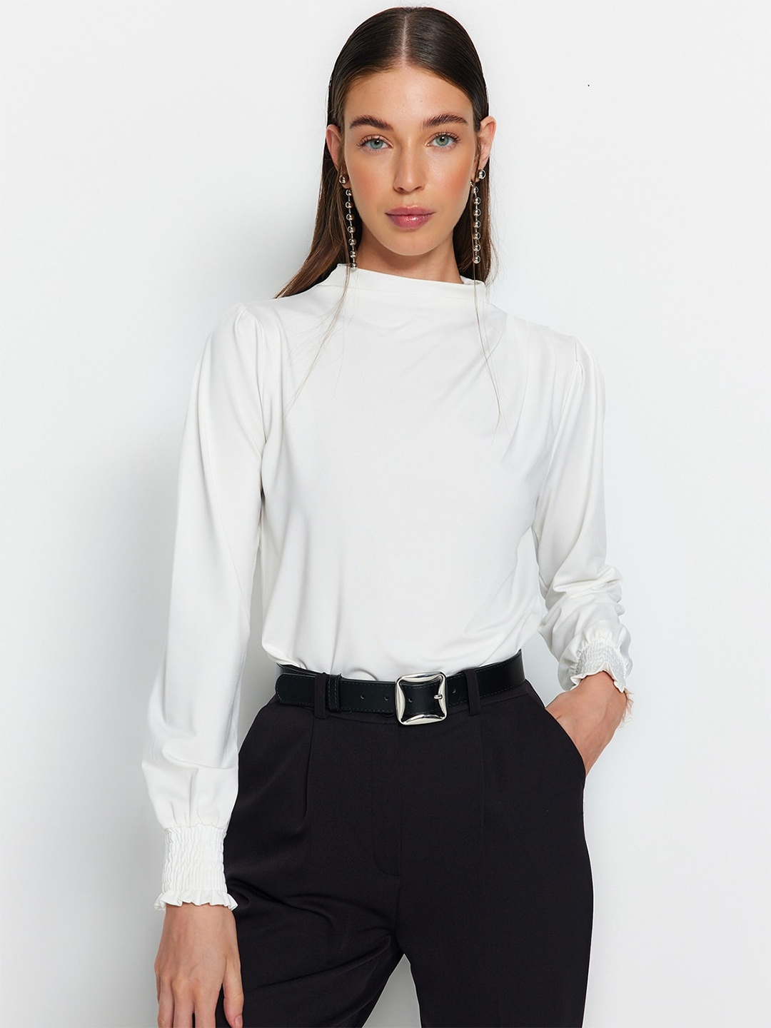 

Trendyol High Neck Puff Sleeves Top, White