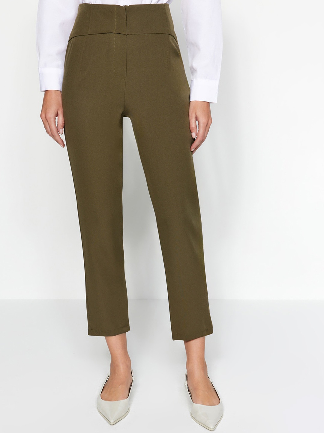 

Trendyol Women Mid-Rise Formal Trousers, Khaki