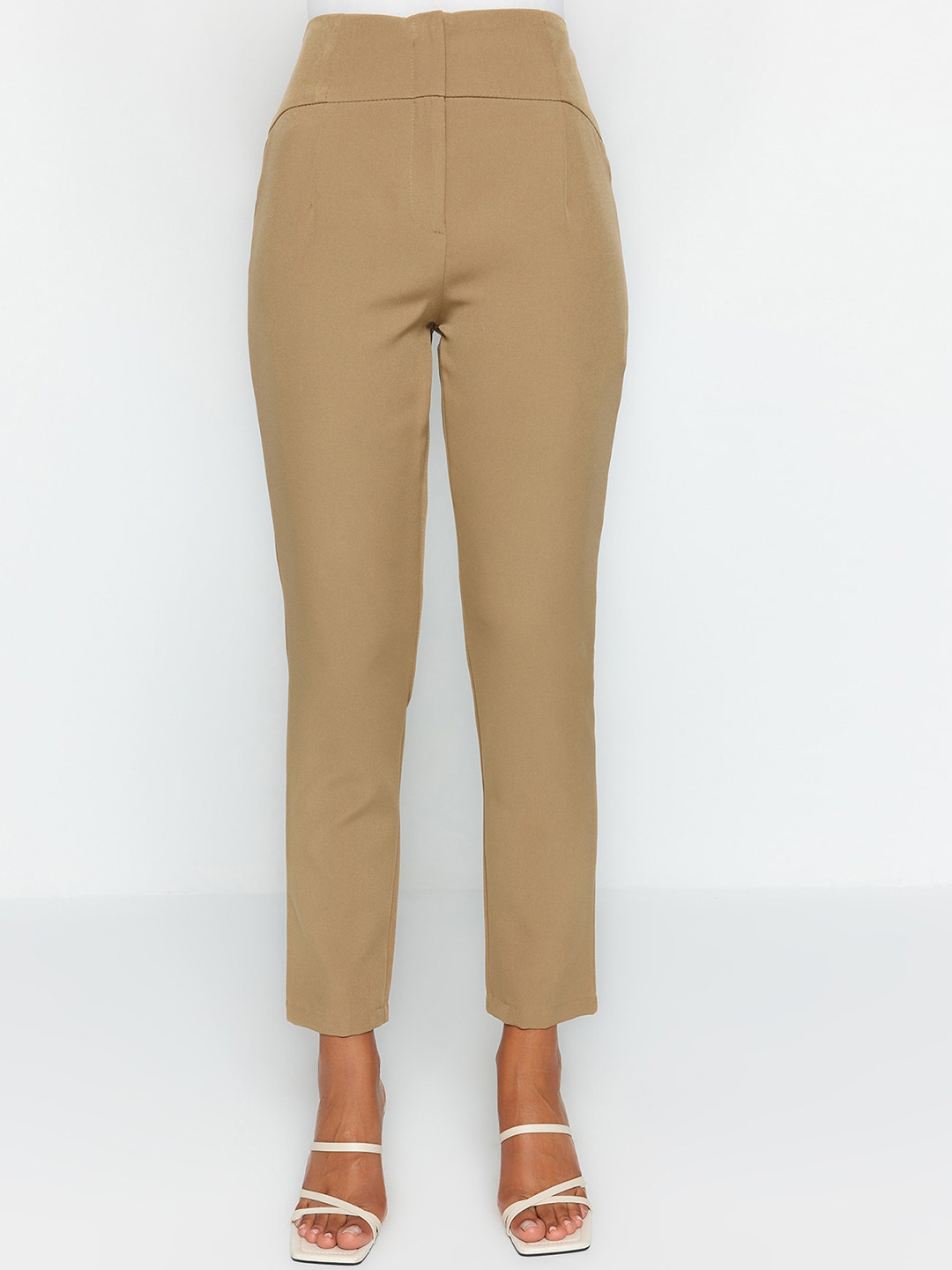 

Trendyol Women High Rise Regular Fit Regular Trouser, Beige
