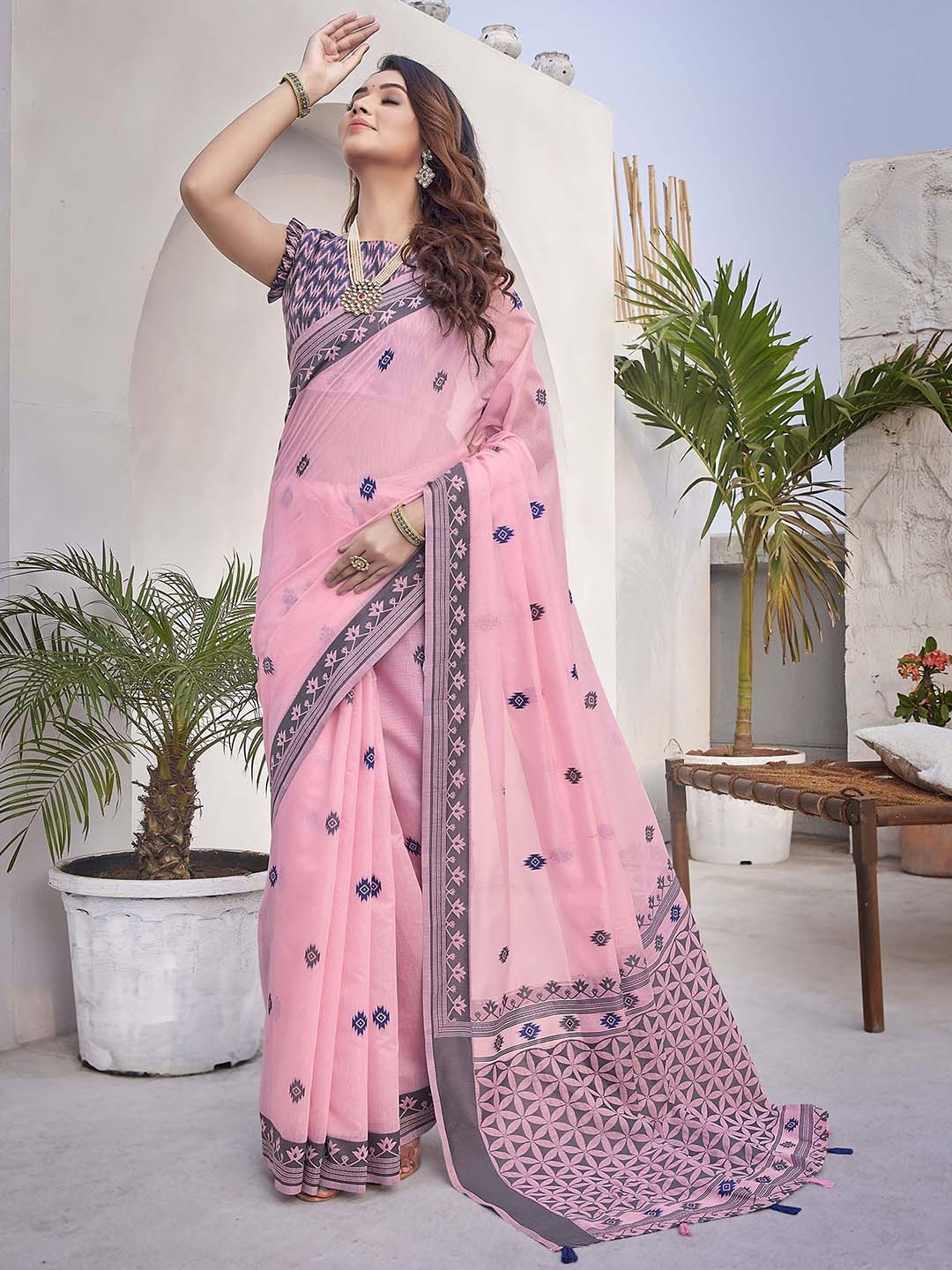 

Divyadham Textiles Ethnic Motifs Woven Design Pure Silk Banarasi Saree, Pink