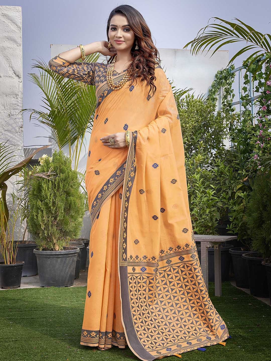 

Ekta Textiles Ethnic Motifs Woven Design Zari Pure Silk Banarasi Saree, Mustard