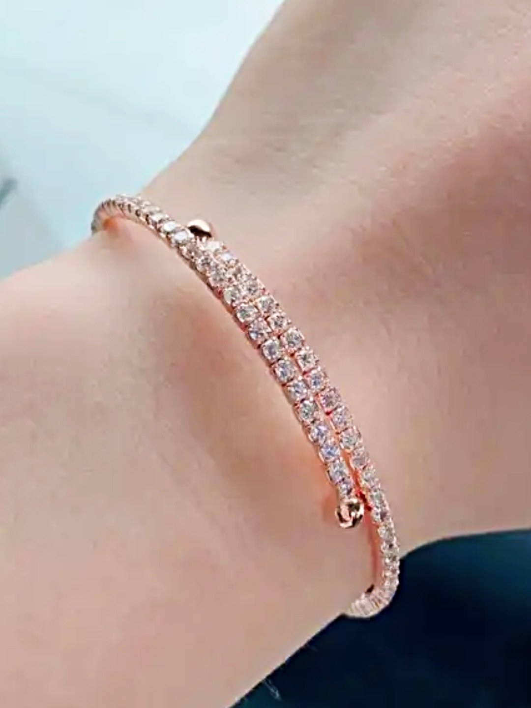 

Proplady Women Rose Gold-Plated German Silver American Diamond-Studded Cuff Bracelet