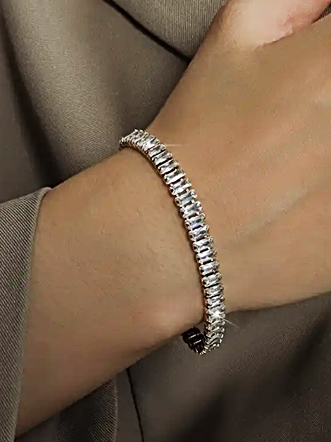 

Proplady Women Silver-Plated German Silver American Diamond-Studded Wraparound Bracelet