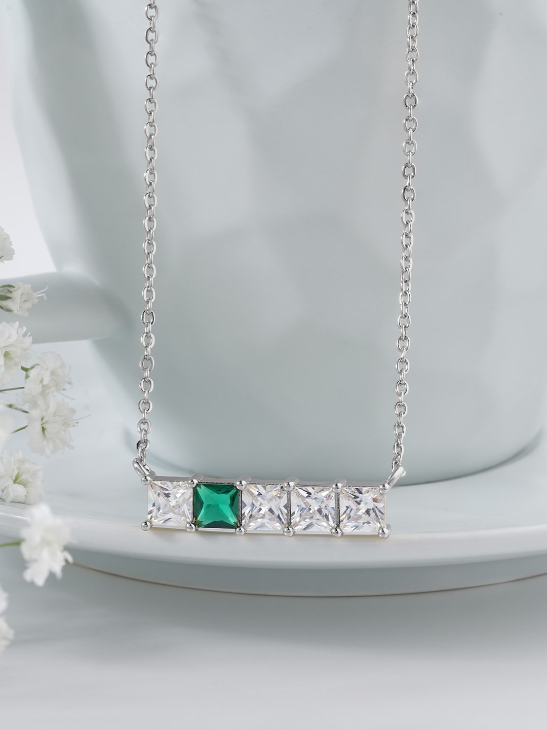 

MINUTIAE Silver Plated Crystal Studded Pendant With Chain