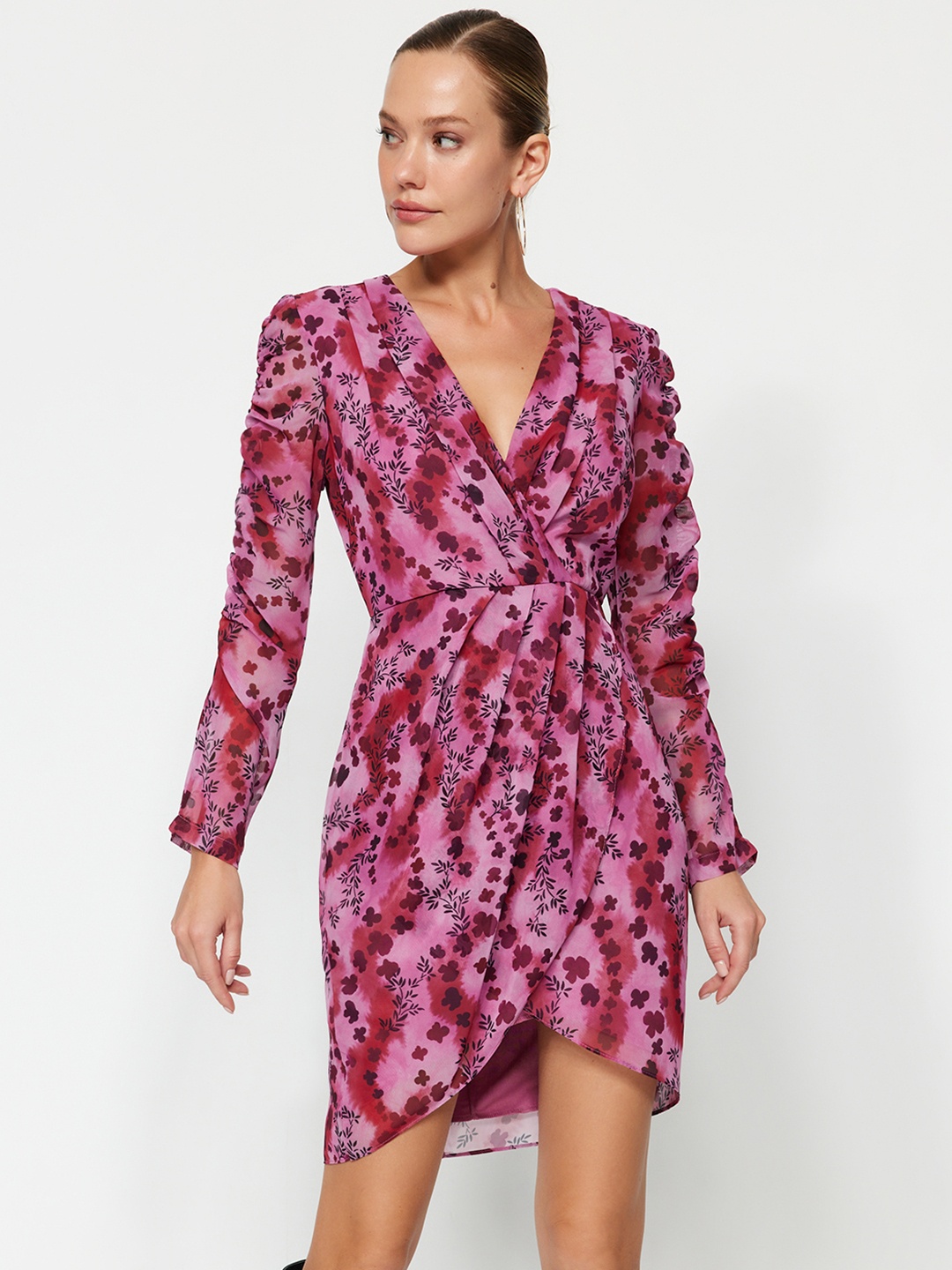 

Trendyol Floral Print Wrap Dress, Pink