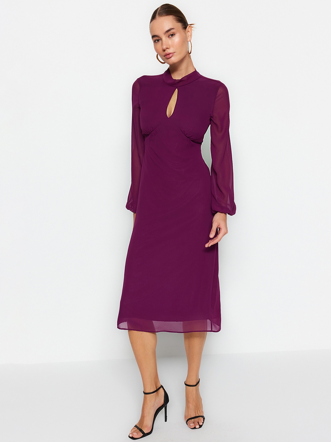 

Trendyol Keyhole Neck Sheath Midi Dress, Burgundy