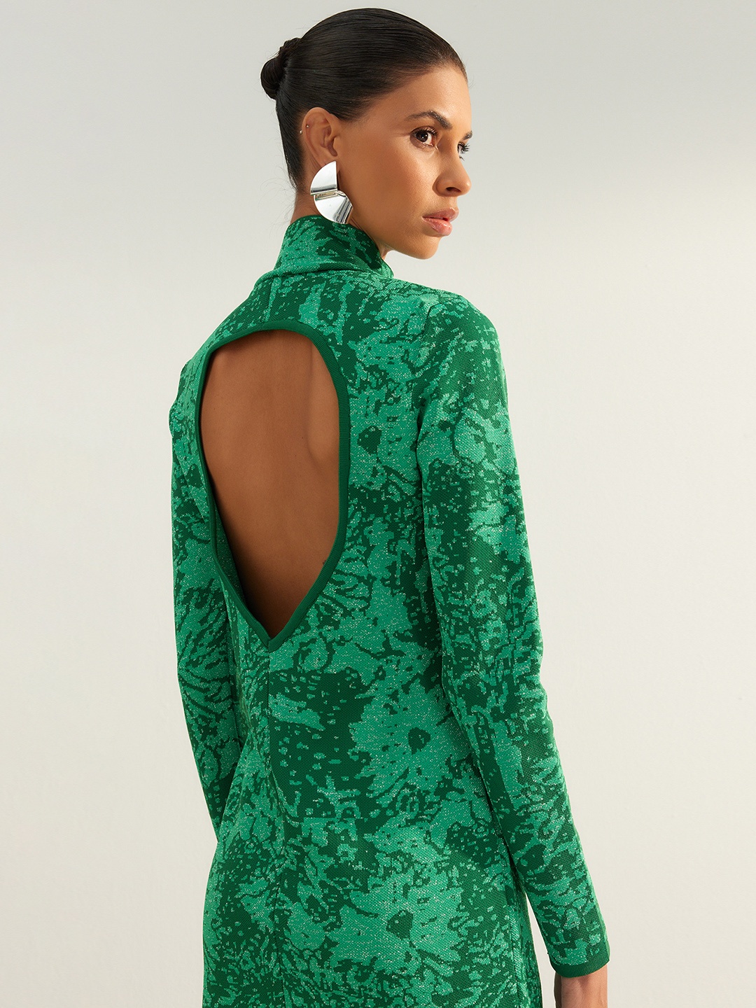 

Trendyol Abstract Print High Neck Sheath Midi Dress, Green