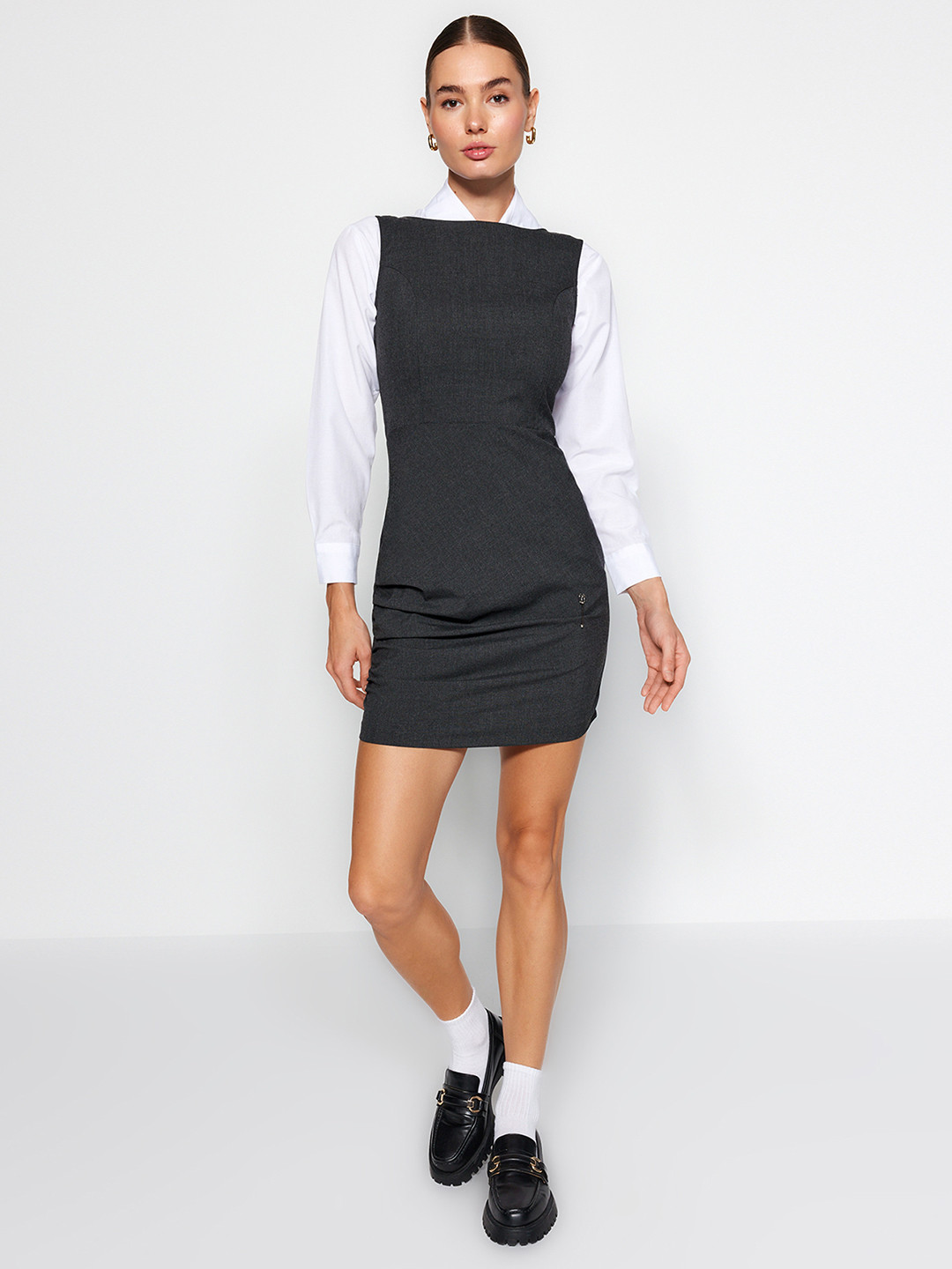 

Trendyol Long Sleeves Boat Neck Sheath Mini Dress, Na