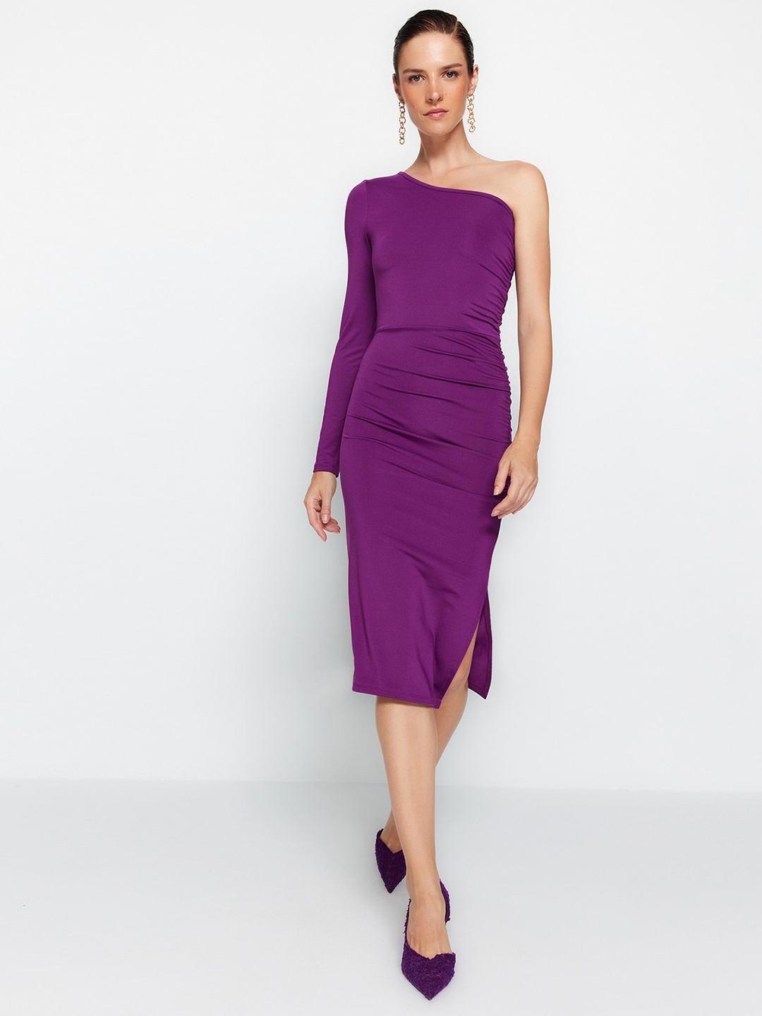 

Trendyol One Shoulder Bodycon Midi Dress, Purple
