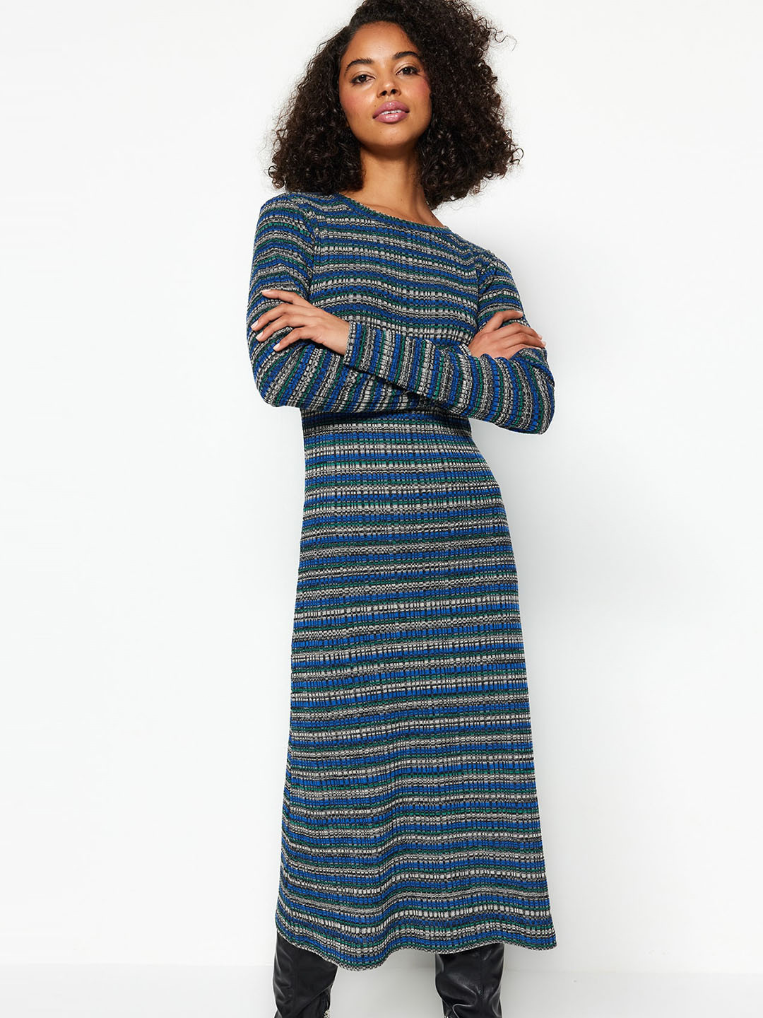 

Trendyol Round Neck Striped Sheath Sweater Dress, Na