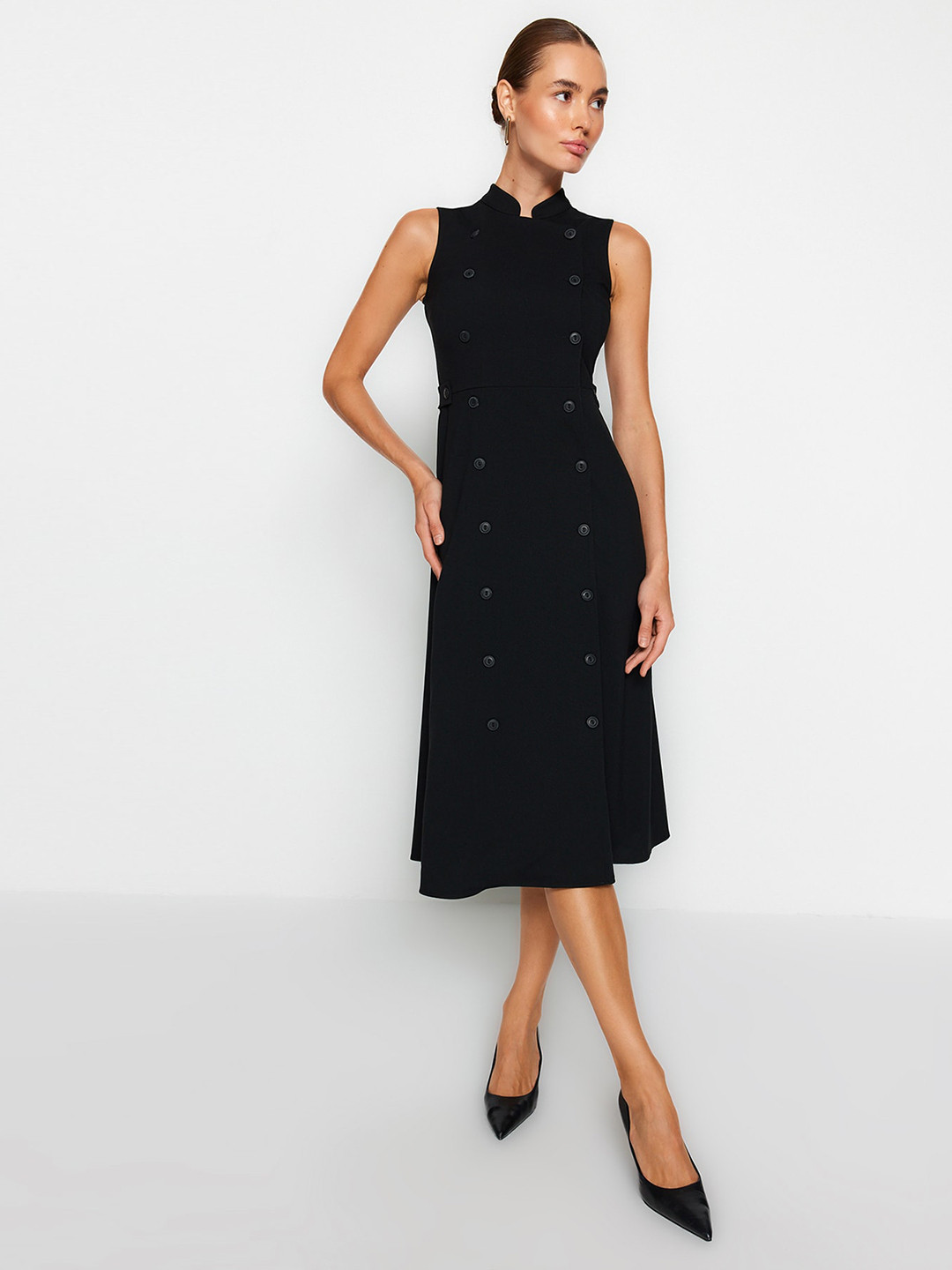 

Trendyol Band Collar Embellished Shirt Dress, Black
