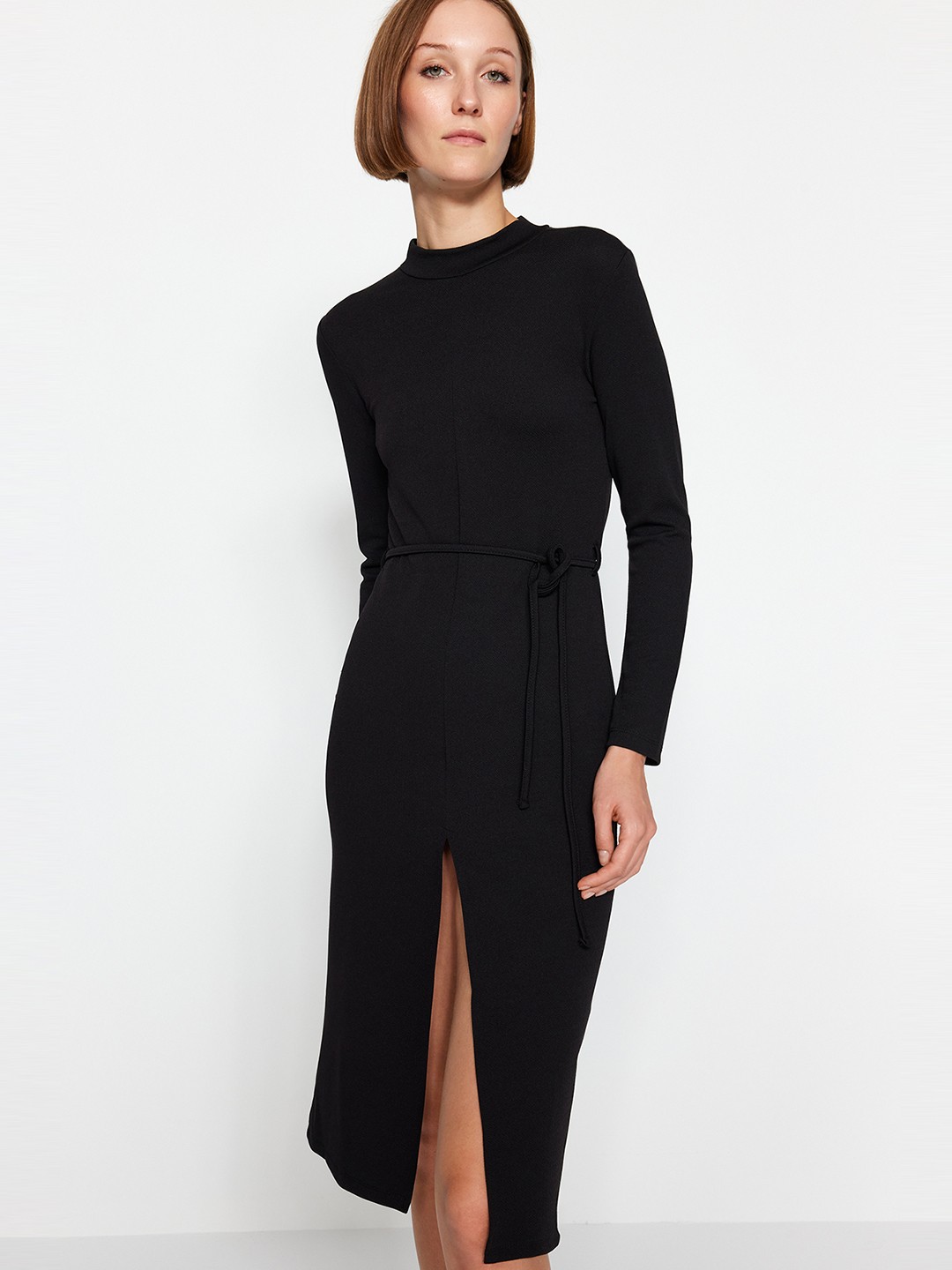 

Trendyol High Neck Long Sleeves Sheath Midi Dress, Black