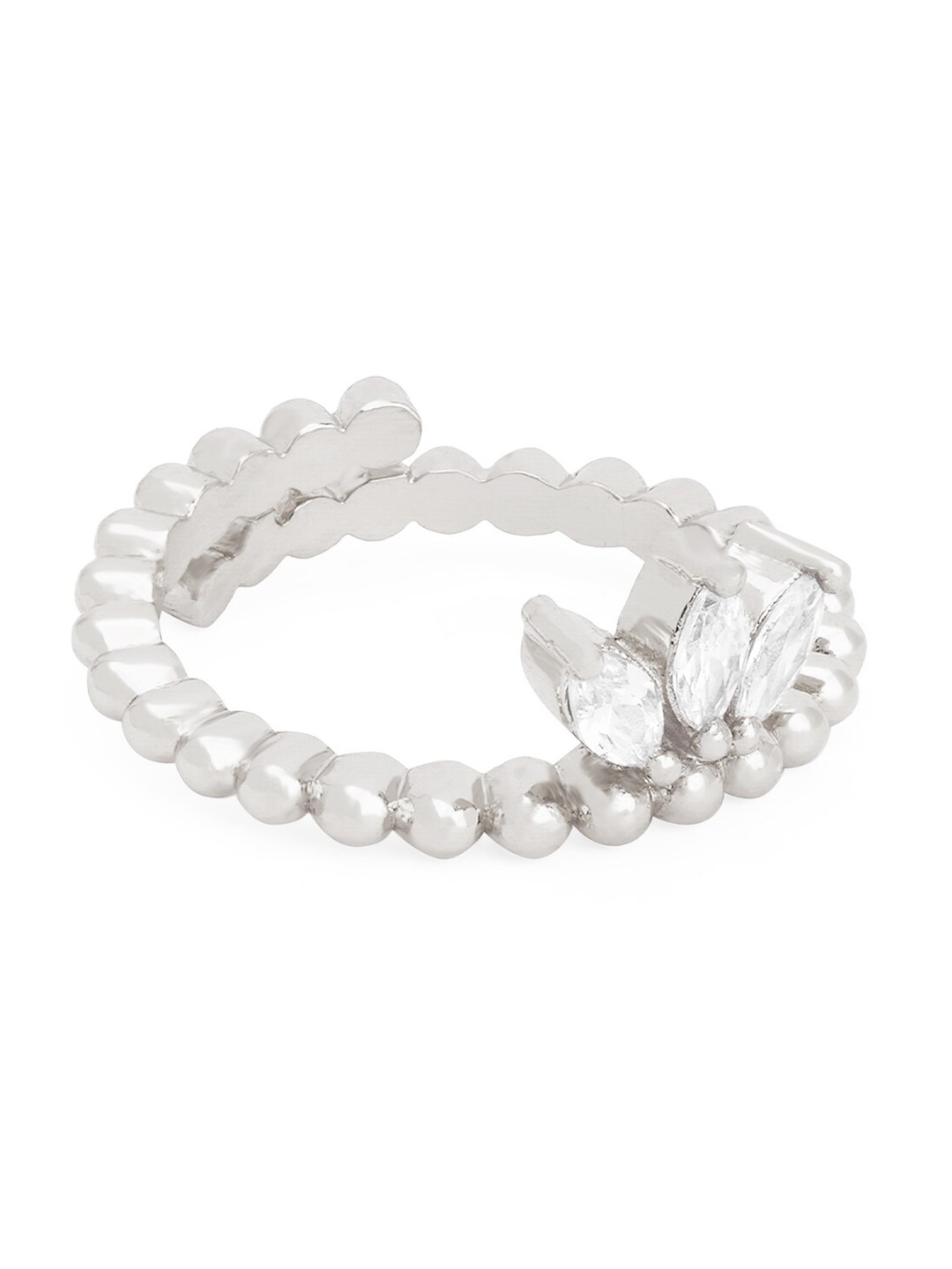 

MINUTIAE Silver Plated Crystals Studded Adjustable Ring