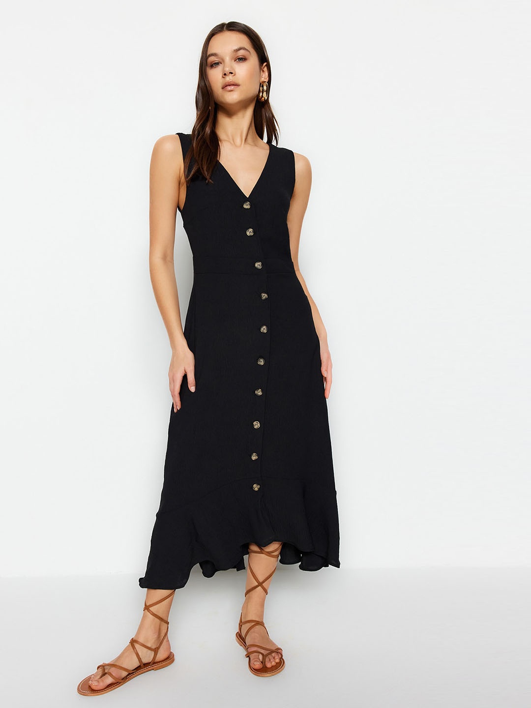 

Trendyol V Neck Sleeveless A-Line Midi Dress, Black