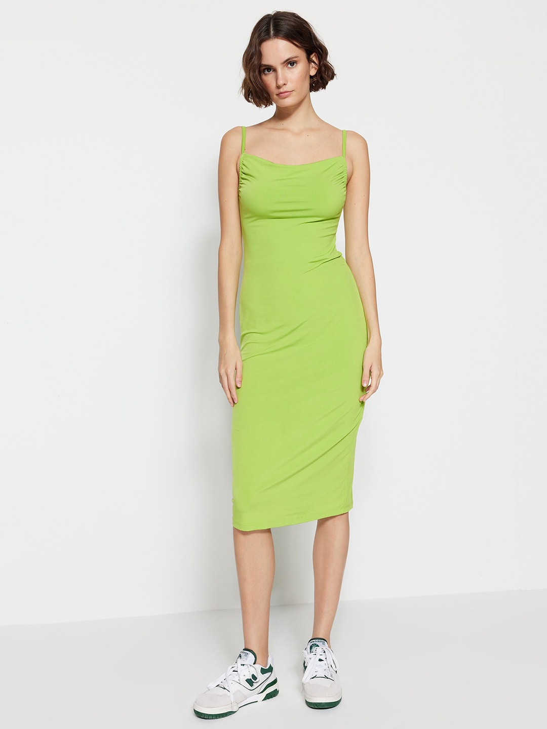 

Trendyol Shoulder Straps Sleeveless Sheath Midi Casual Dress, Green