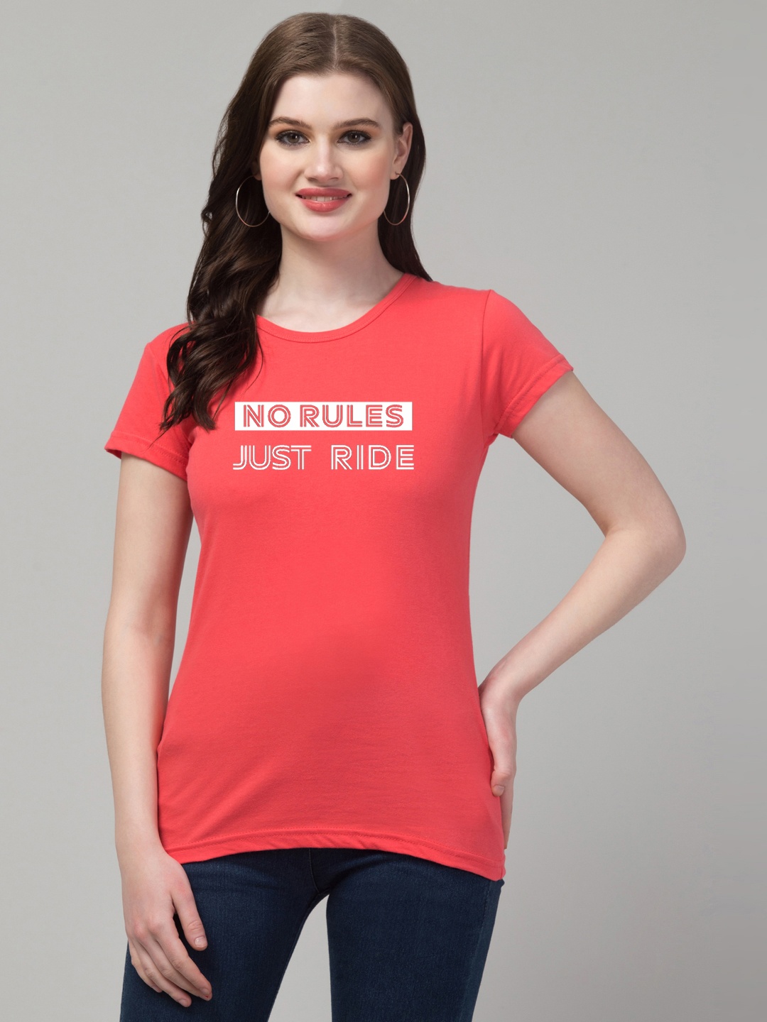 

Trend Level Round Neck Short Sleeves Typography Printed Cotton T-shirt, Peach