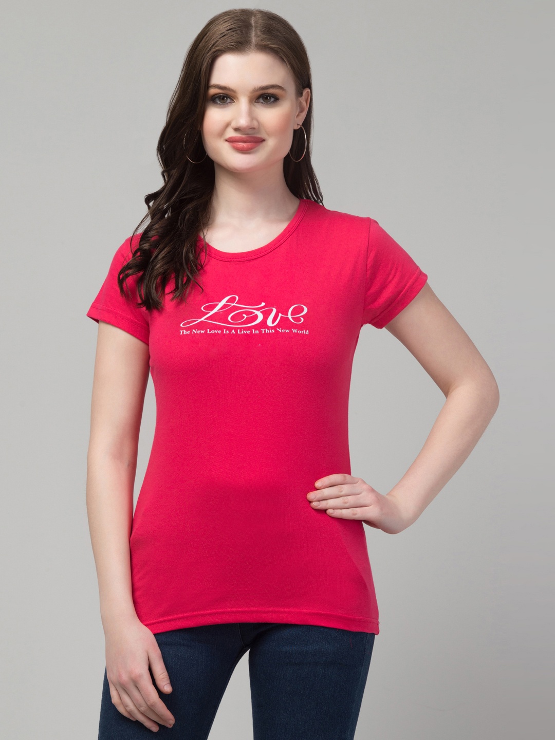 

Trend Level Typography Printed Cotton T-shirt, Pink