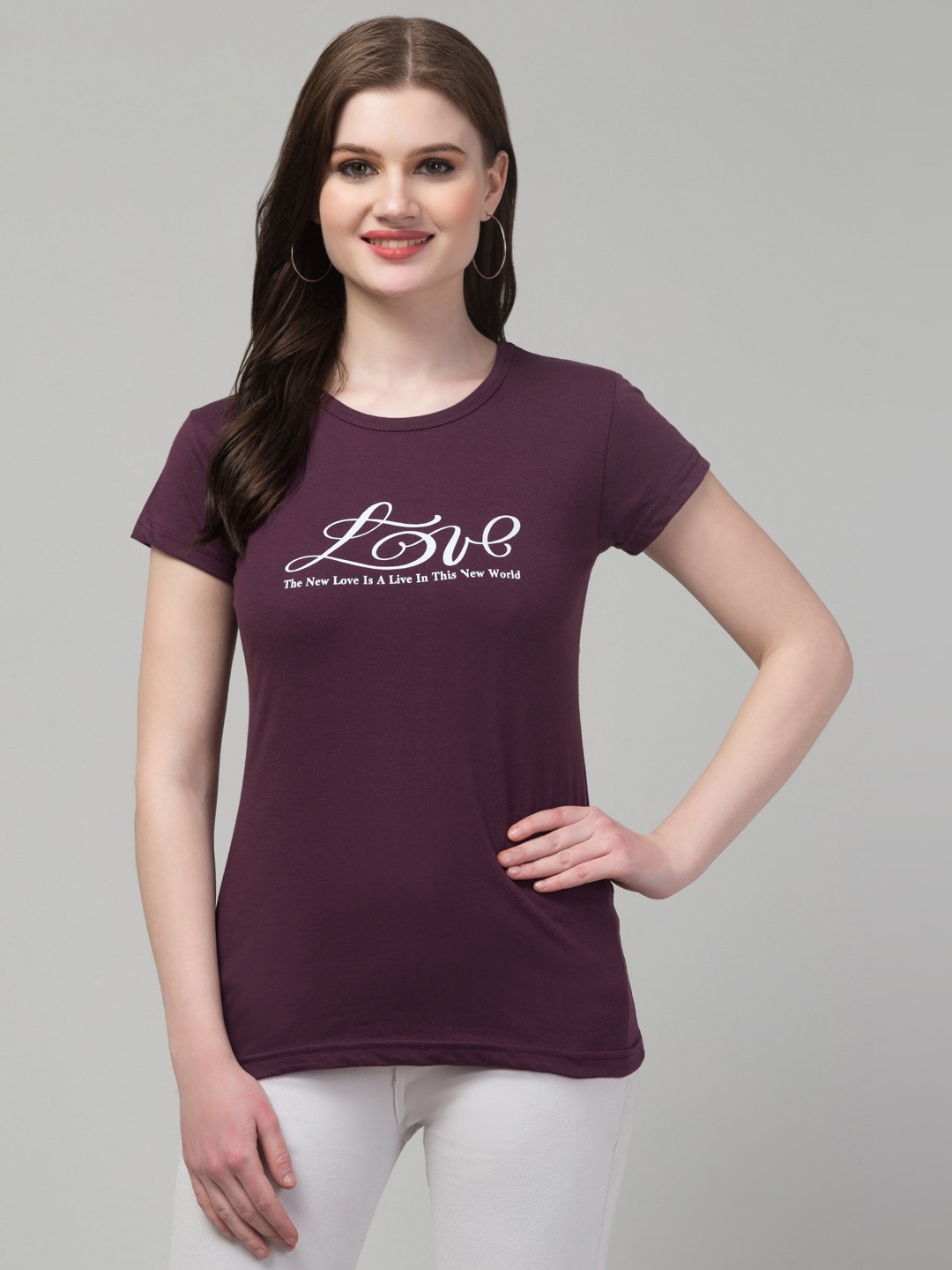 

Trend Level Round Neck Short Sleeves Typography Printed Cotton T-shirt, Burgundy