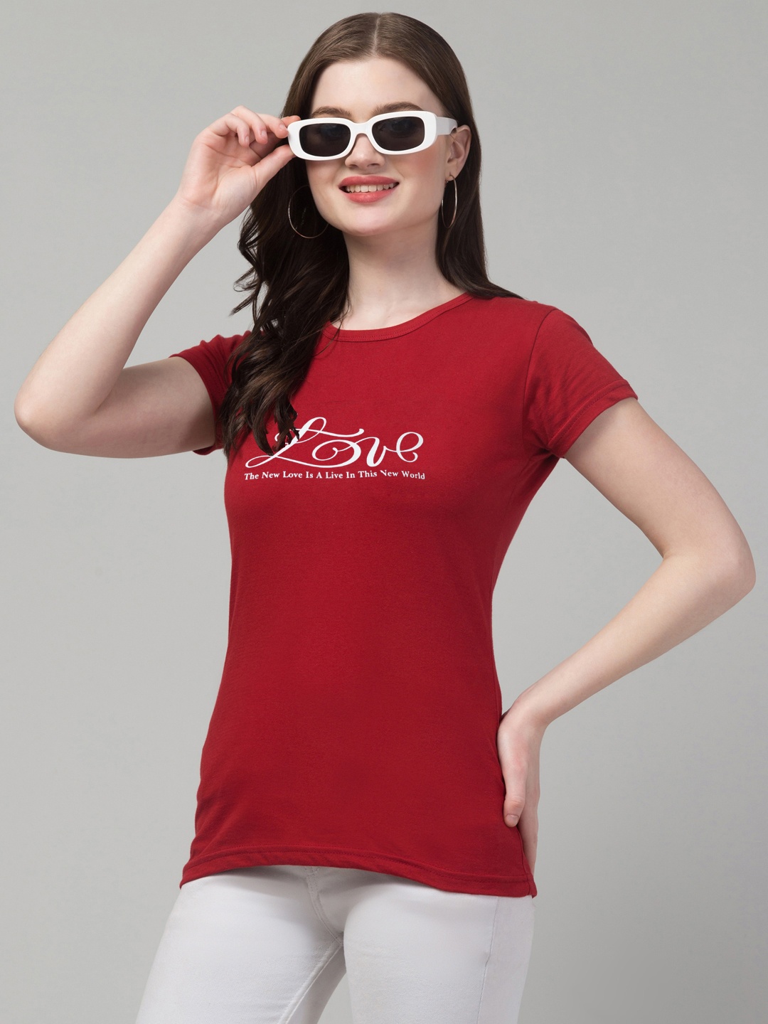 

Trend Level Round Neck Short Sleeves Typography Printed Cotton T-shirt, Maroon