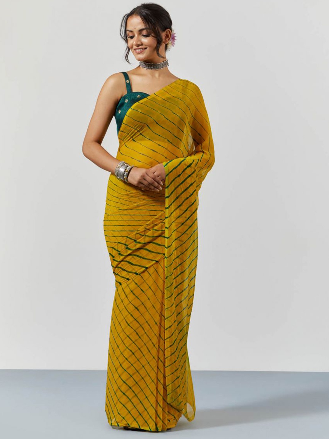 

sutra attire Leheriya Chiffon Leheriya Saree, Yellow