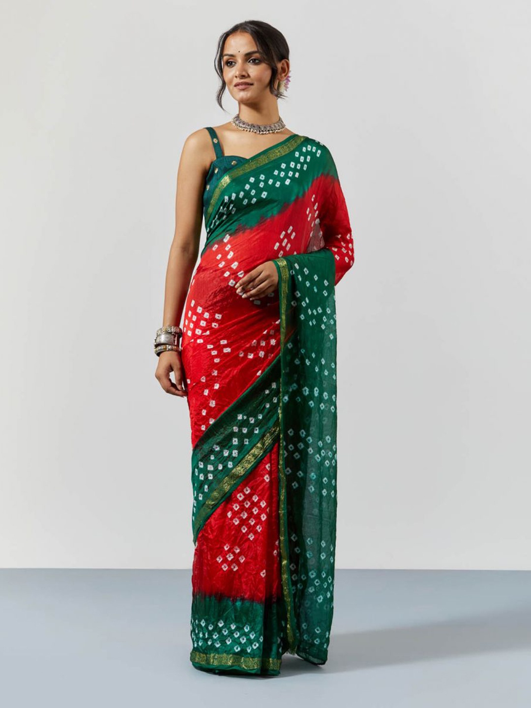 

sutra attire Bandhani Zari Art Silk Bandhani Saree, Red