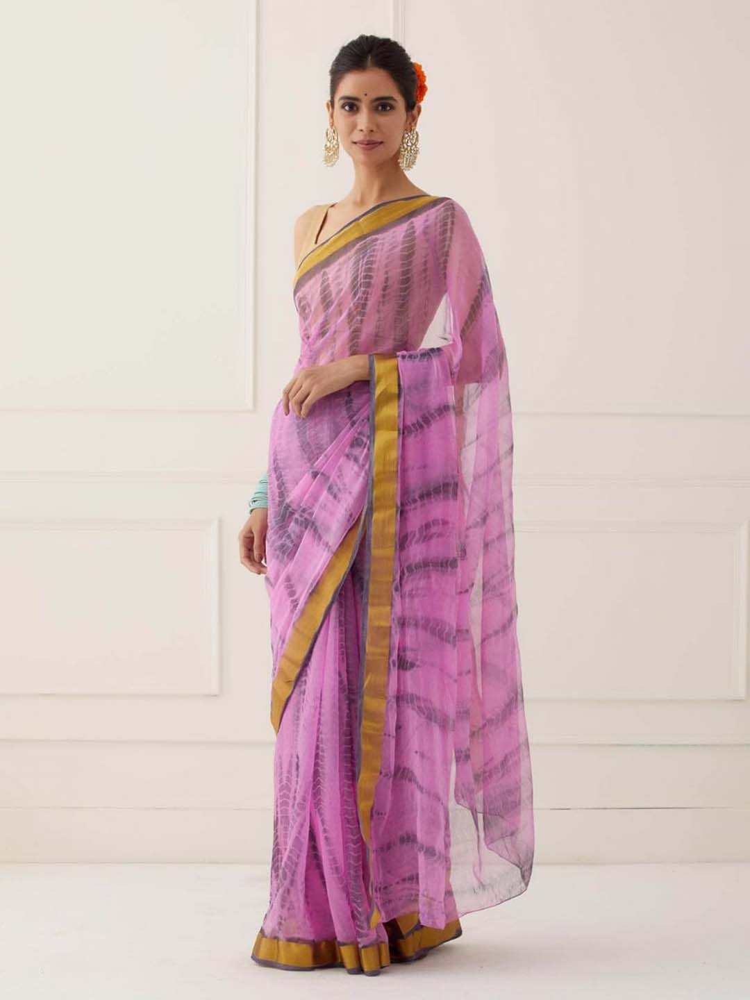 

sutra attire Tie and Dye Zari Bandhani Saree, Pink