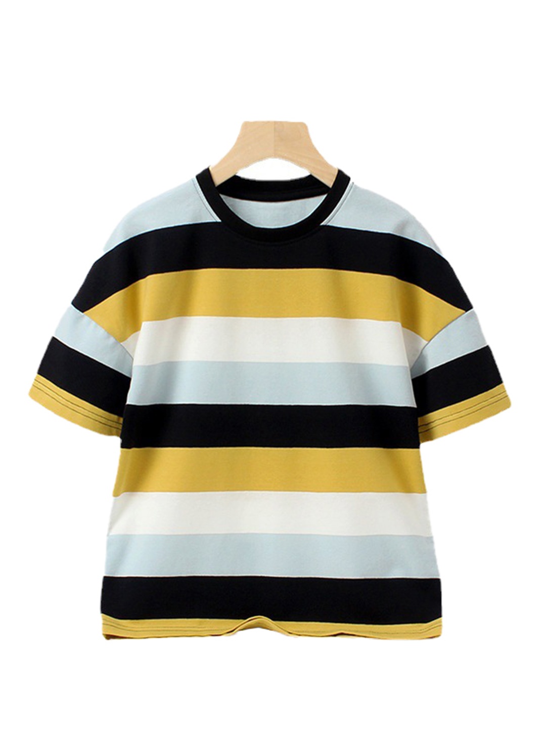 

StyleCast Boys Striped Printed Drop-Shoulder Sleeves Cotton T-shirt, Mustard