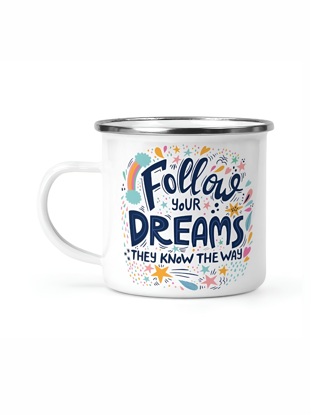 

Gathari White & Blue Dishwasher Safe Printed Stainless Steel Glossy Cup