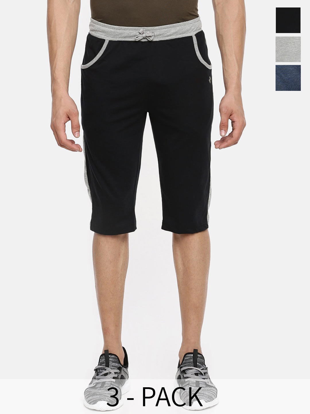 

Dollar Men Pack Of 3 Mid-Rise Cotton Shorts, Black