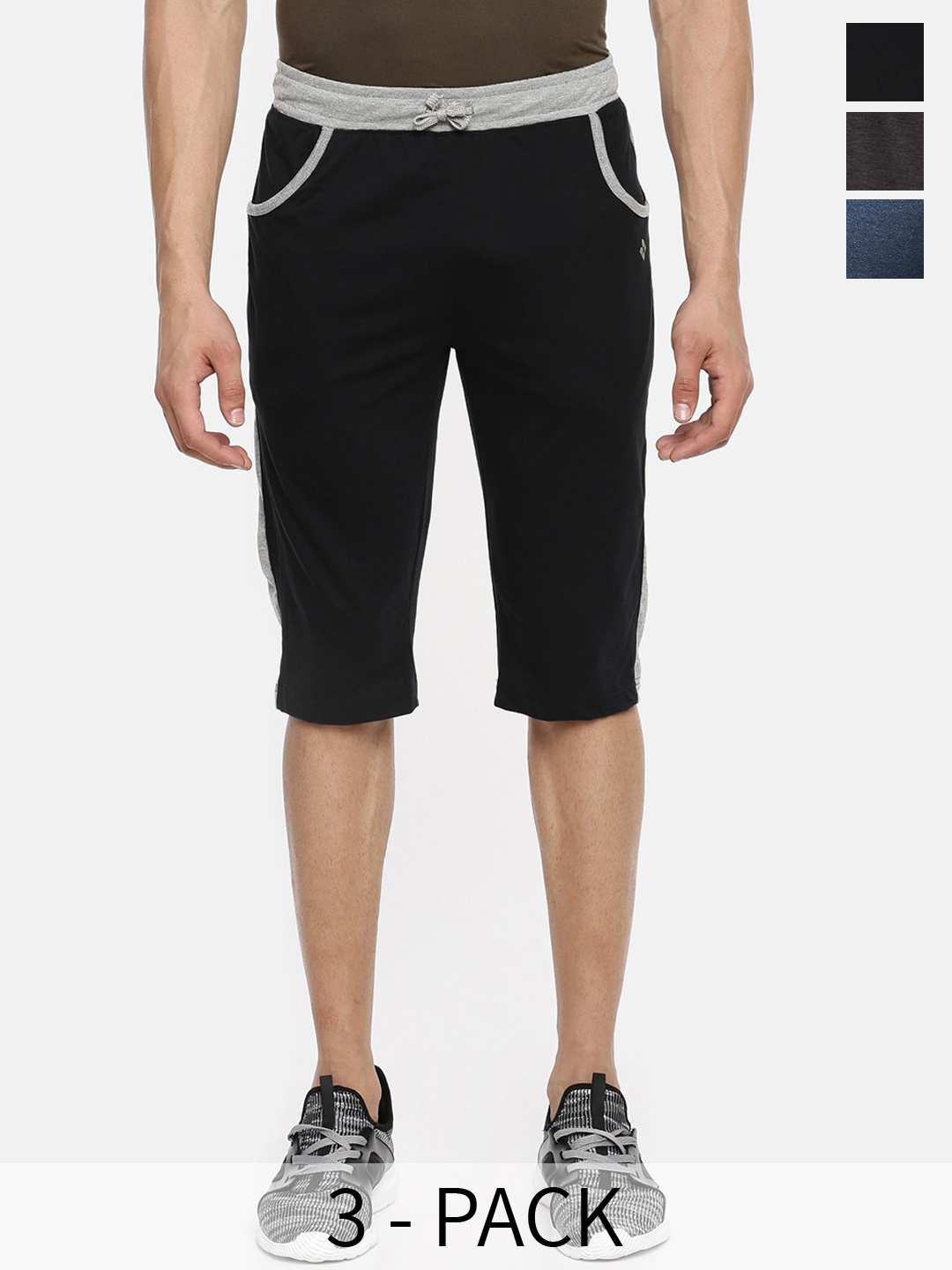 

Dollar Men Pack Of 3 Mid Rise Cotton Shorts, Black
