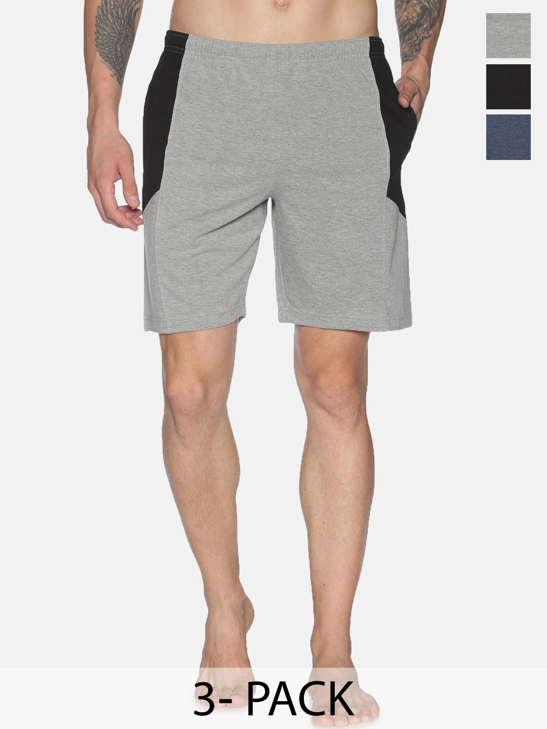 

Dollar Men Pack Of 3 Mid-Rise Cotton Lounge Shorts, Grey