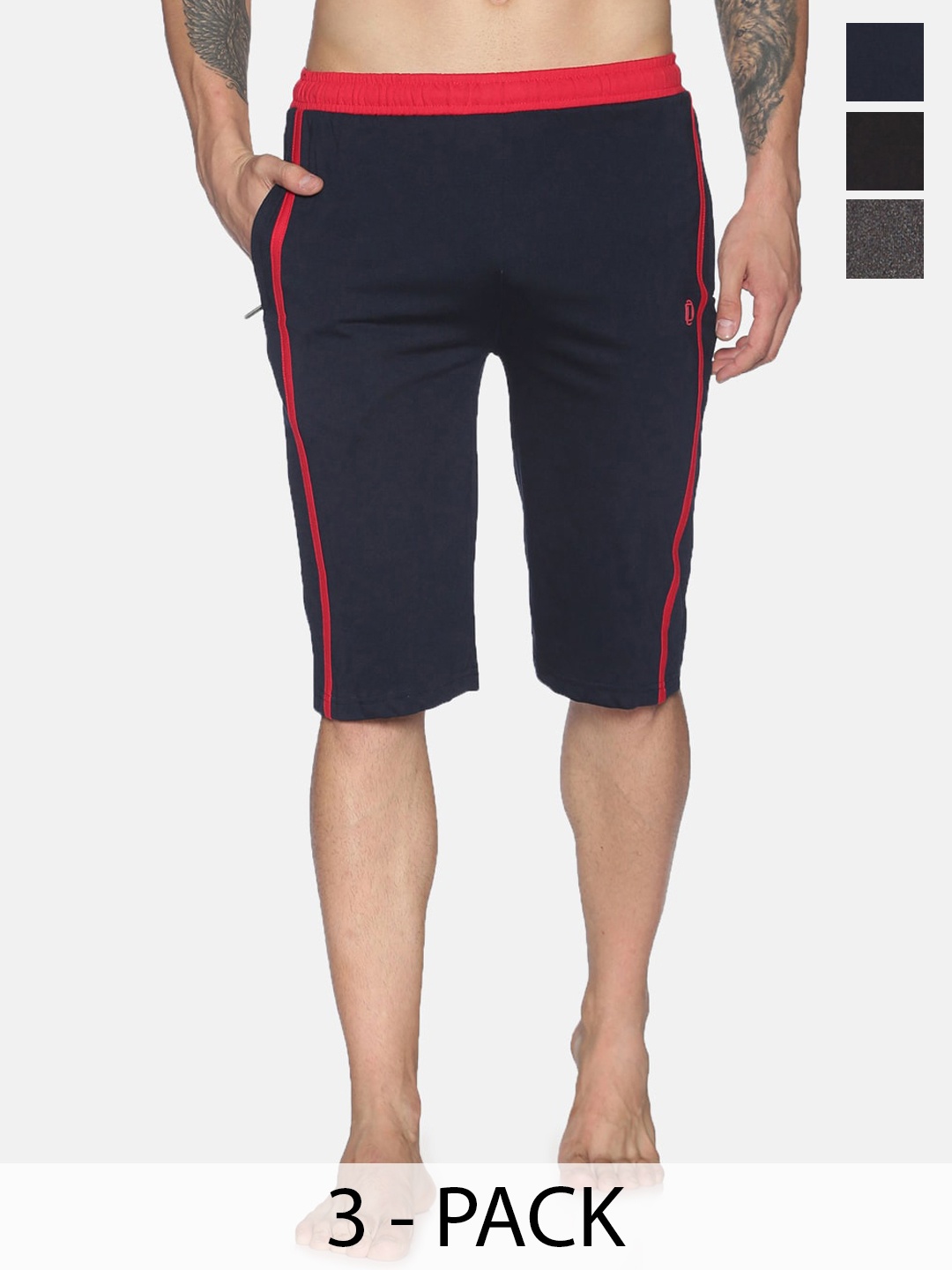 

Dollar Men Pack Of 3 Mid-Rise Cotton Lounge Shorts, Black