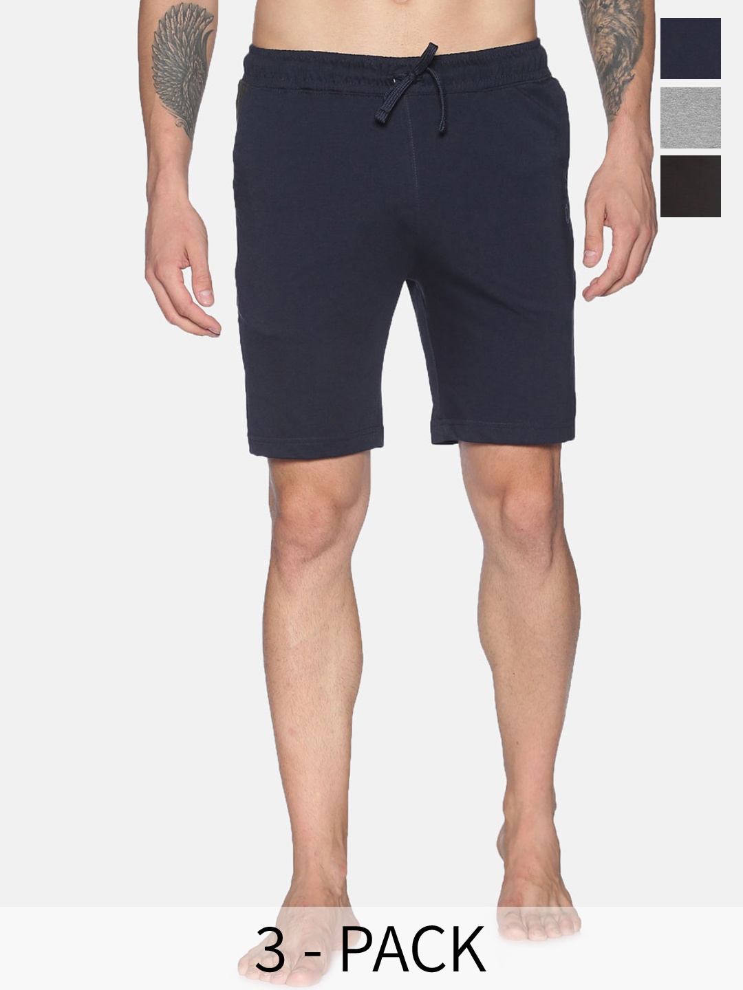

Dollar Men Pack Of 3 Cotton Regular Shorts, Black