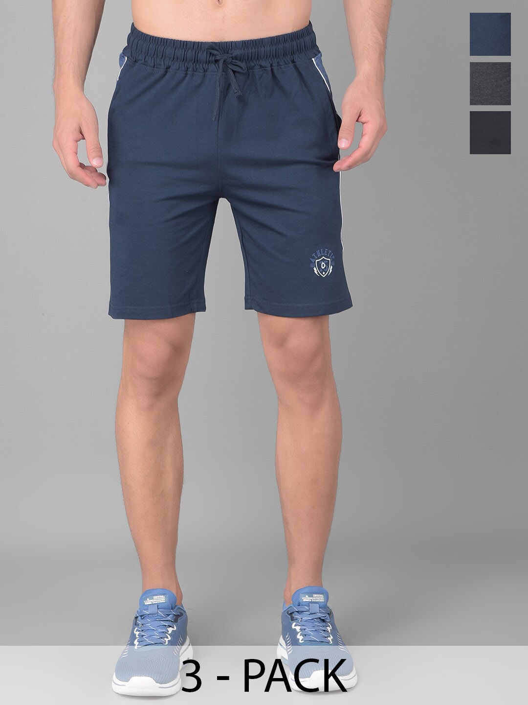 

Dollar Men Pack Of 3 Mid Rise Cotton Sports Shorts, Blue