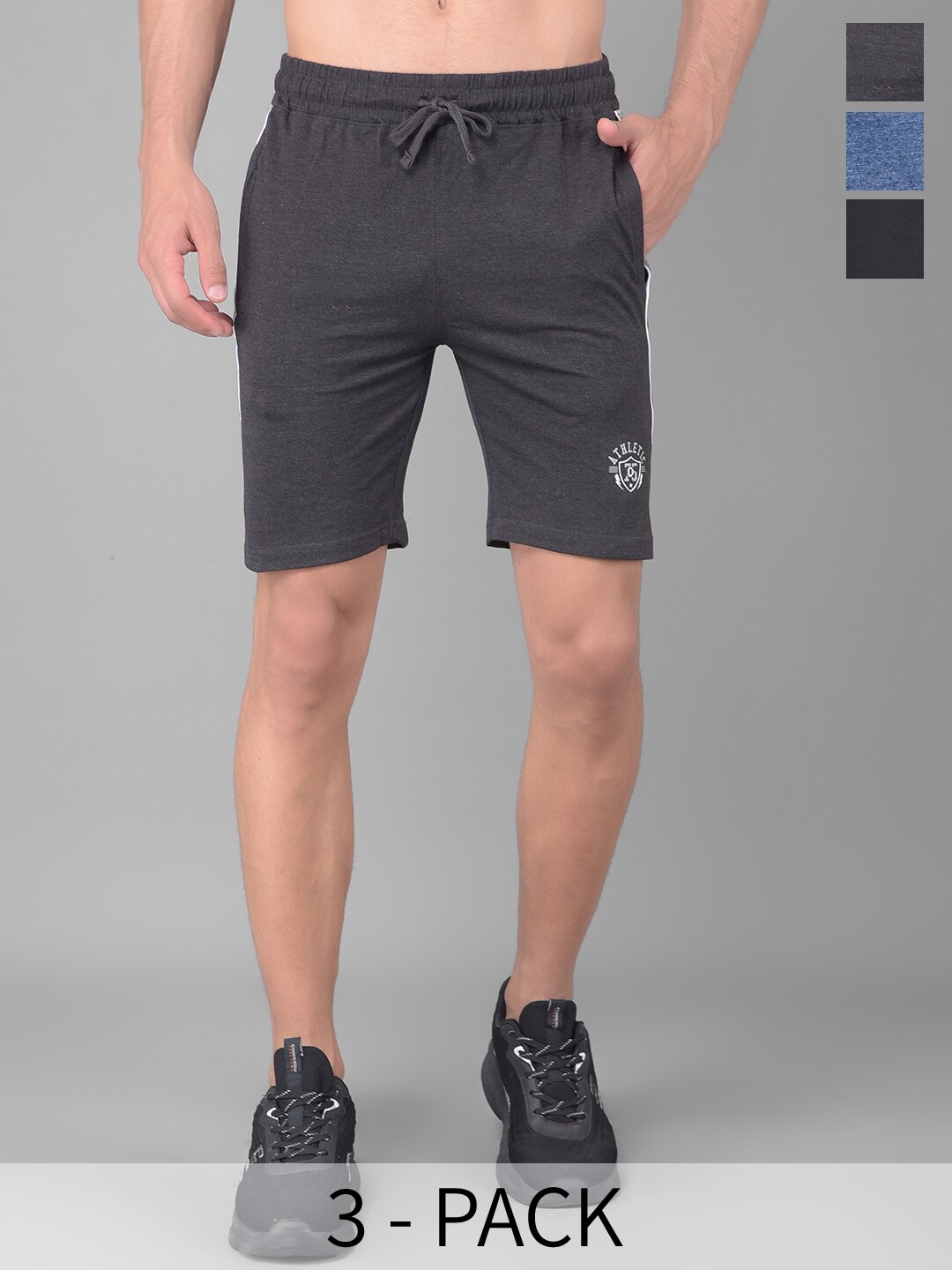 

Dollar Men Pack Of 3 Cotton Sports Shorts, Black
