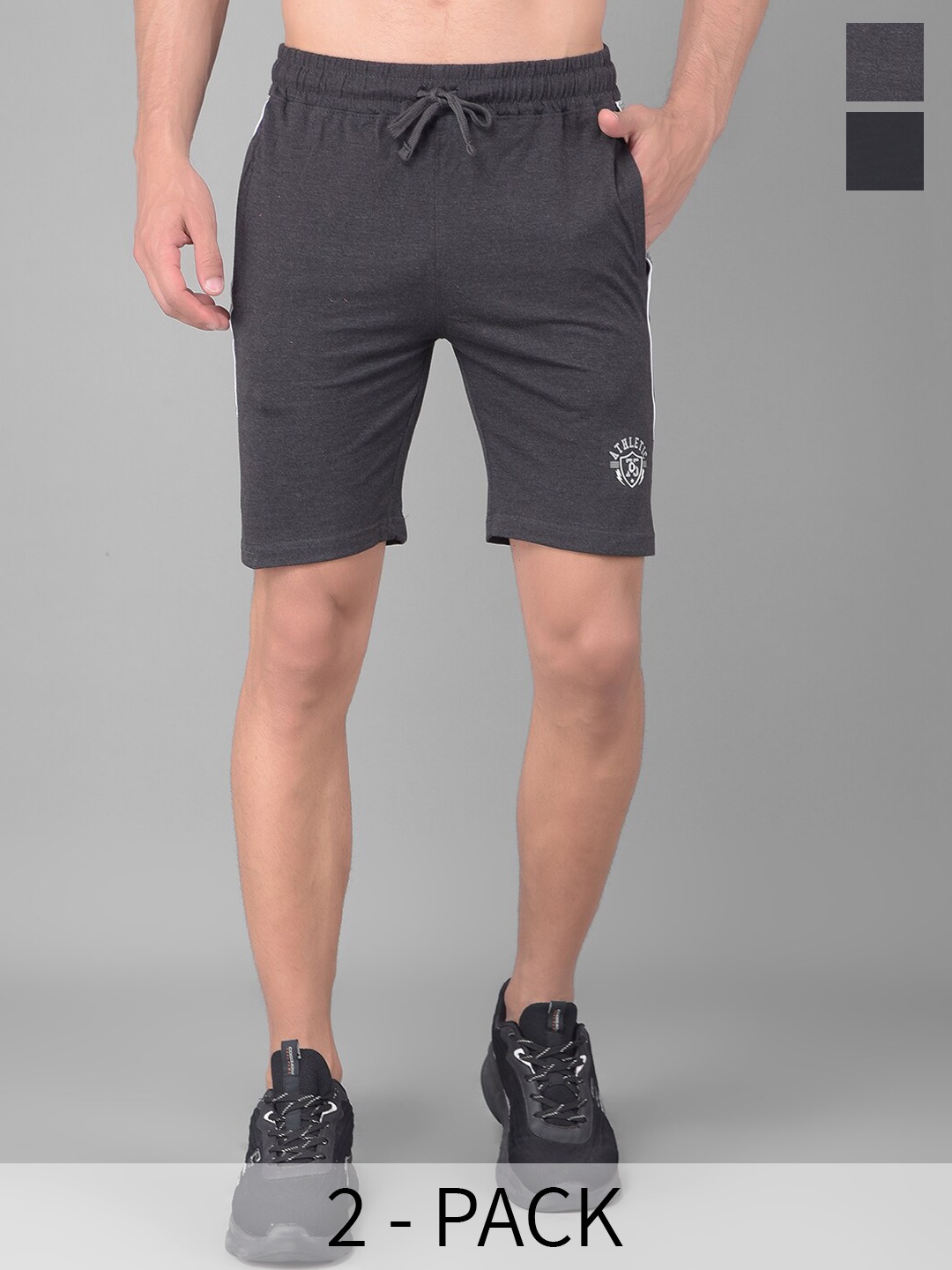 

Dollar Men Pack Of 2 Mid Rise Cotton Sports Shorts, Grey