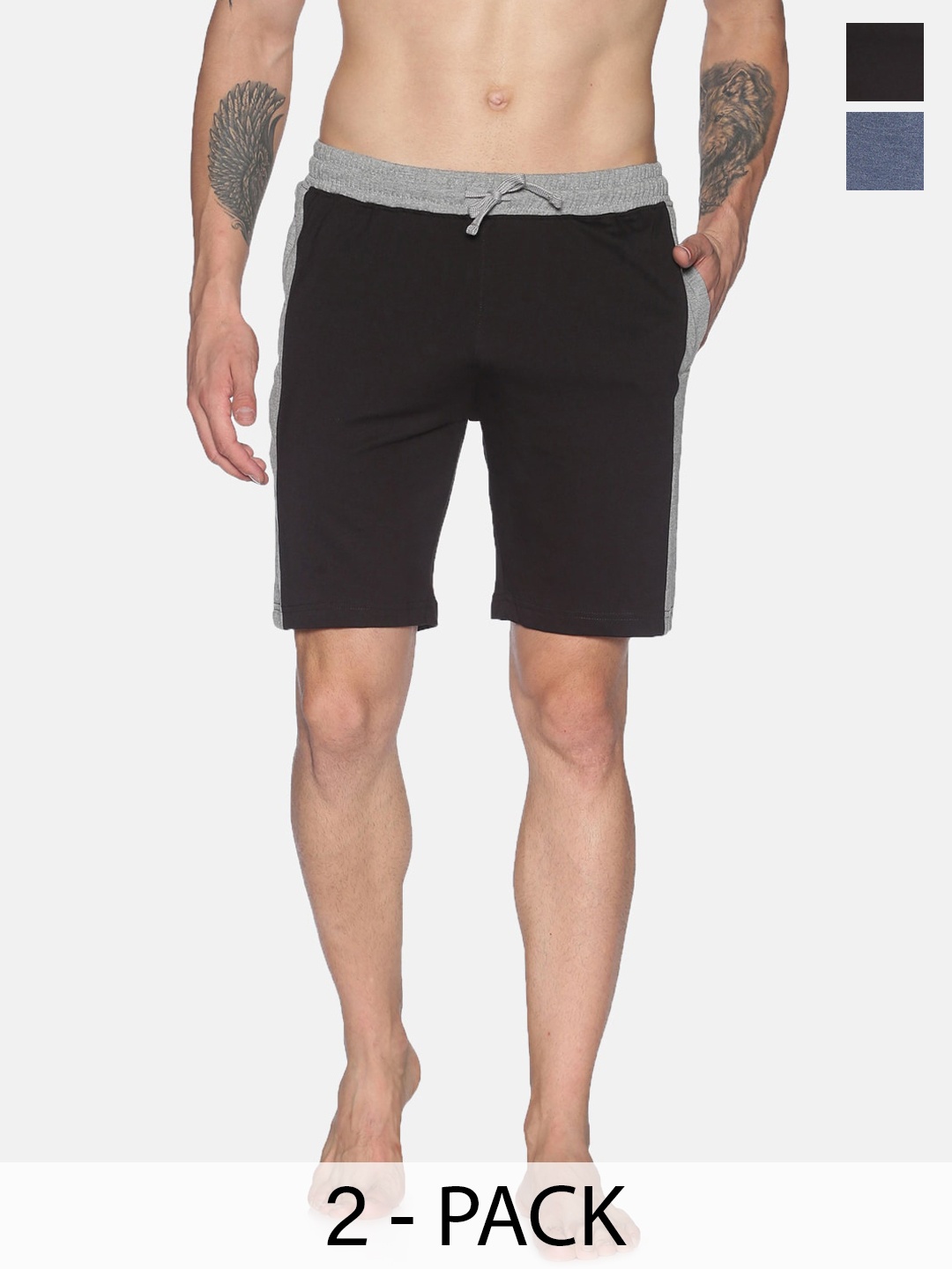 

Dollar Men Pack of 2 Mid Rise Cotton Shorts, Black