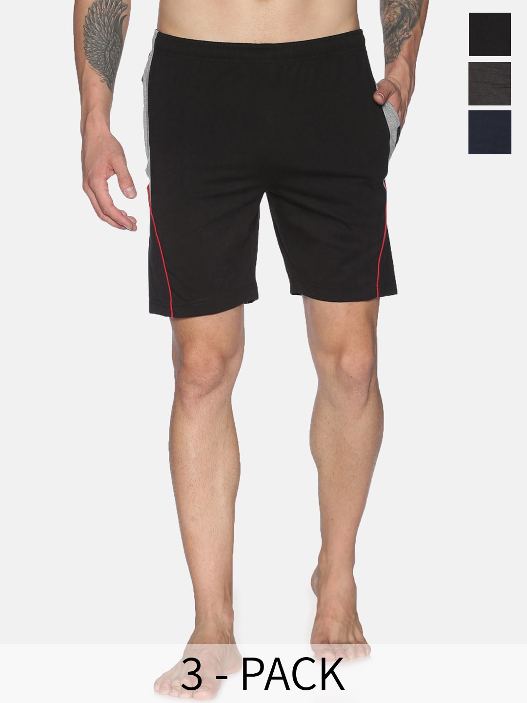 

Dollar Men Pack Of 3 Mid-Rise Cotton Lounge Shorts, Black