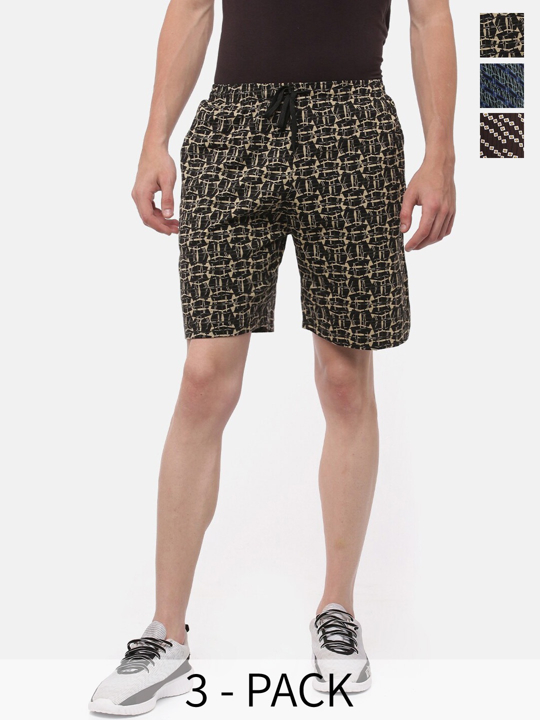 

Dollar Men Pack Of 3 Abstract Printed Shorts, Black