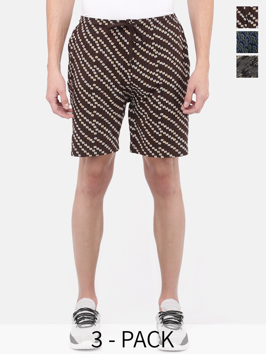 

Dollar Men Pack of 3 Abstract Printed Cotton Shorts, Brown