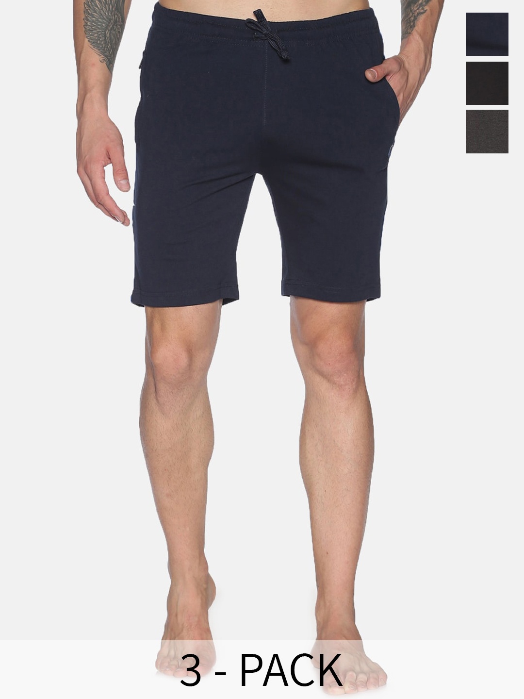 

Dollar Men Pack Of 3 Mid-Rise Cotton Lounge Shorts, Navy blue