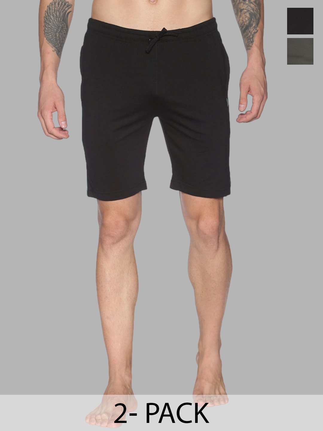 

Dollar Men Pack of 2 Mid Rise Cotton Shorts, Black