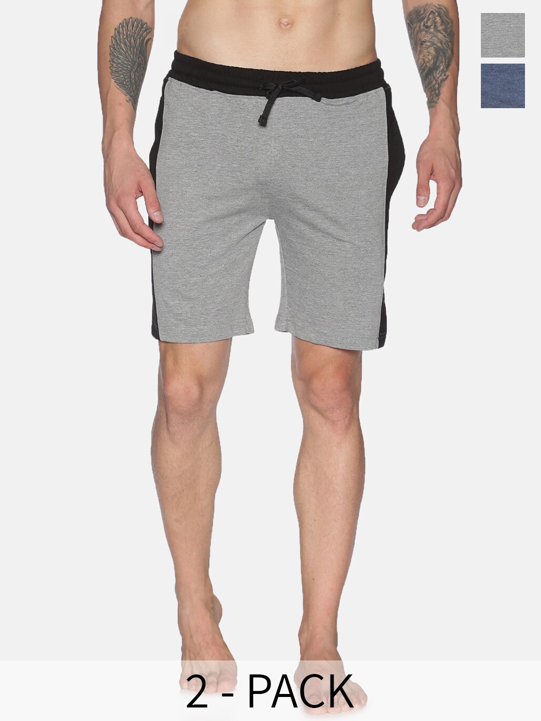 

Dollar Men Pack Of 2 Colourblocked Sports Shorts, Grey